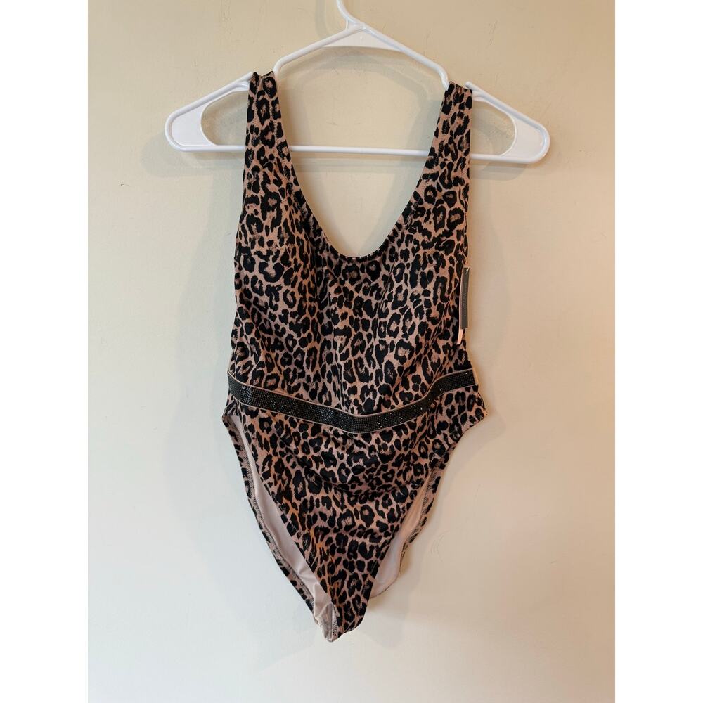 Victoria Secret NWT Swimsuit Womens Large Black Leopard Plunge Neck Boho Beach